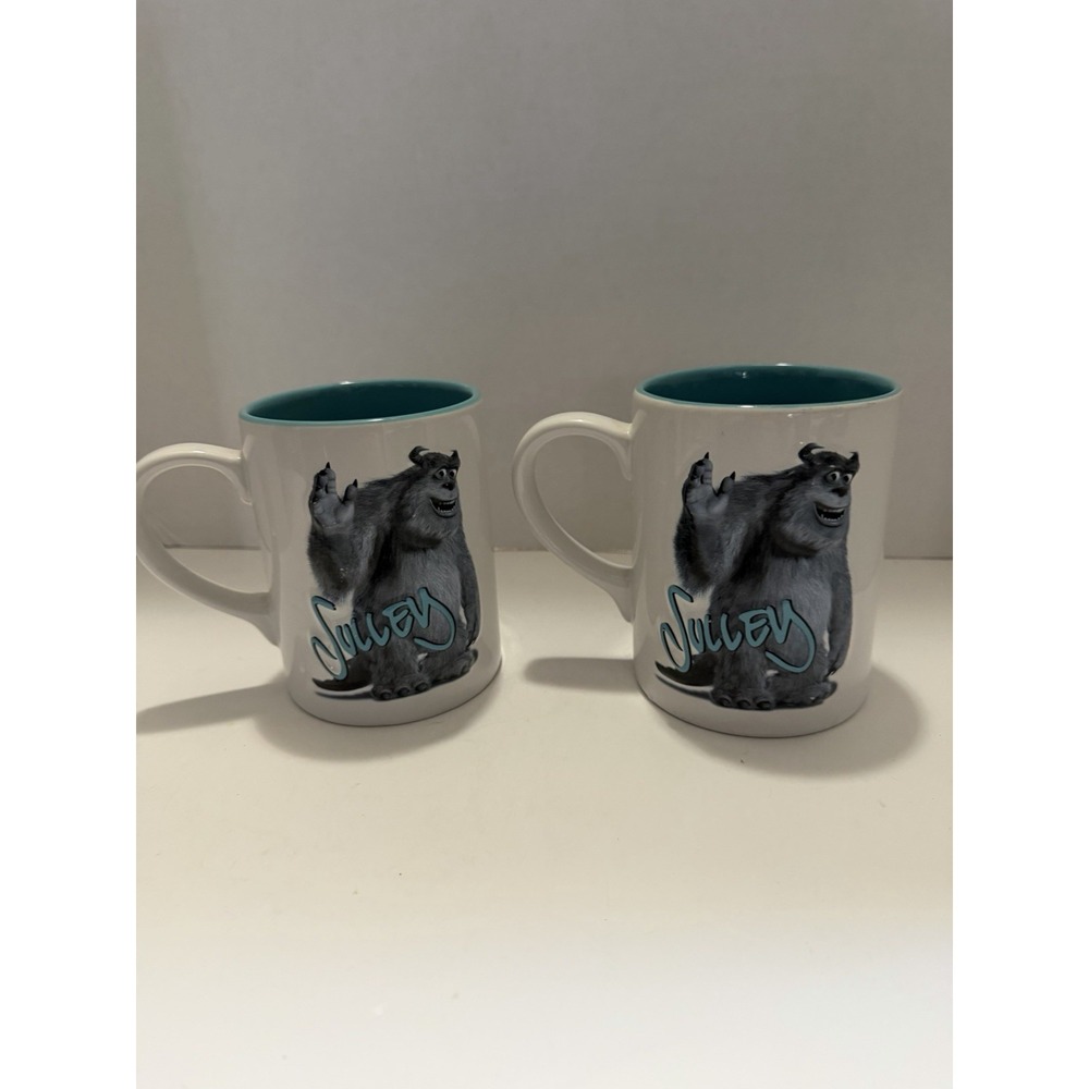 Disney Pixar Monsters Inc Sulley Coffee Mug Set of 2 White Teal Ceramic Cup